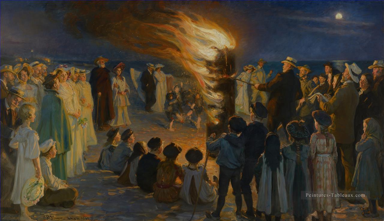 Un feu de joie à la Saint Jean sur la plage de Skagens Peder Severin Kroyer Peintures à l'huile